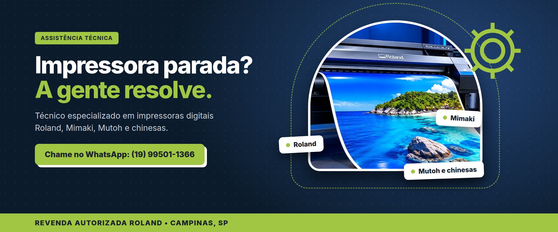 Impressora parada? A gente resolve. Técnico especializado em impressoras Roland, Mimaki, Mutoh e chinesas